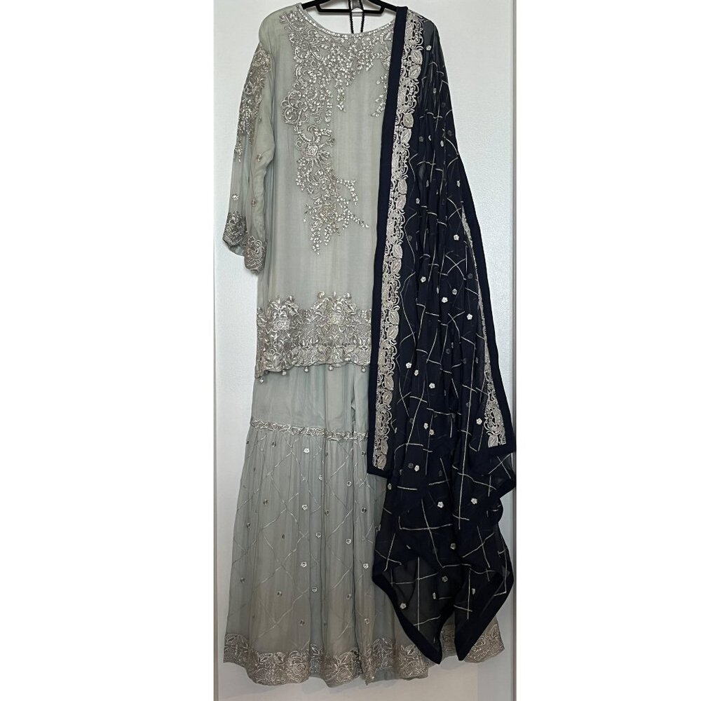 Indian Sharara Suit Light Blue Dark Blue Shawl